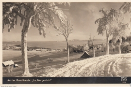 Brandbaude, widok zza budynku na Masyw Śnieżnika i wieś Brand (Spalona), 1939r.